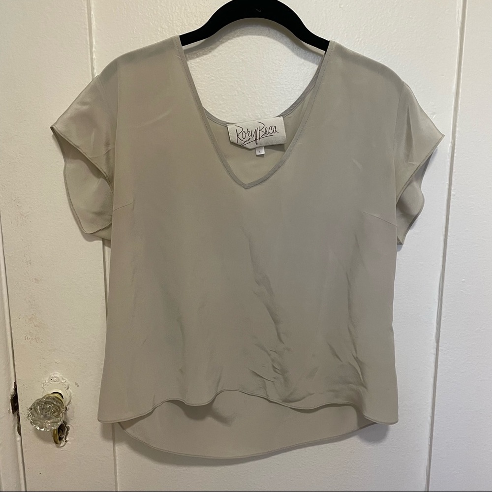 RORY BECA Gray V Neck Silk Blouse
